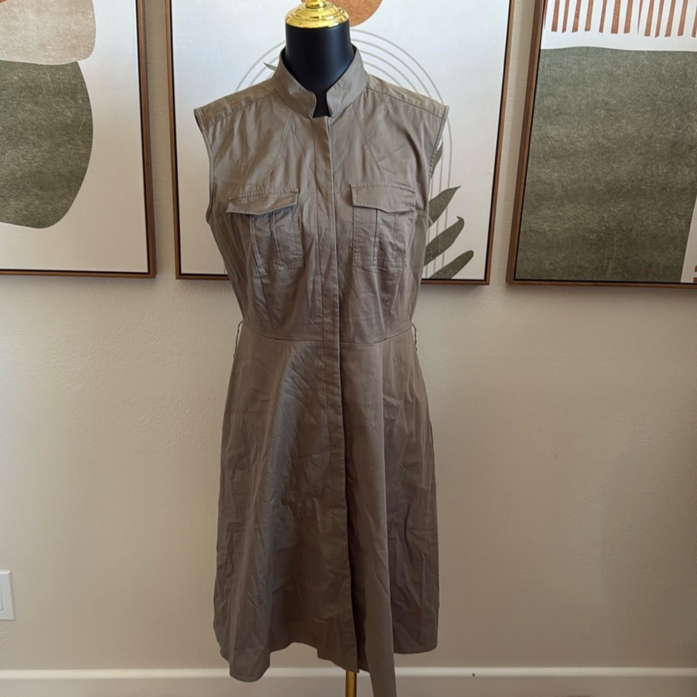 Ann Taylor Green A-Line Dress with Notched Collar
